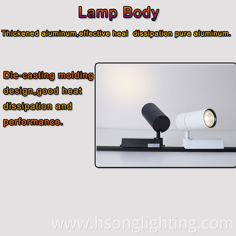 30W high lumen led track spot light 2/3 wires Mounted Spotlights Magnetic COB Led Track light for commercial lighting